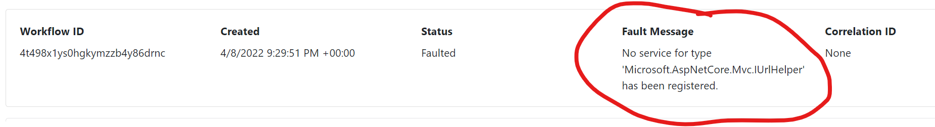 The fault message of the signalUrl JavaScript helper method