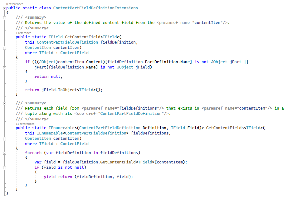 The new ContentPartFieldDenifinionExtensions