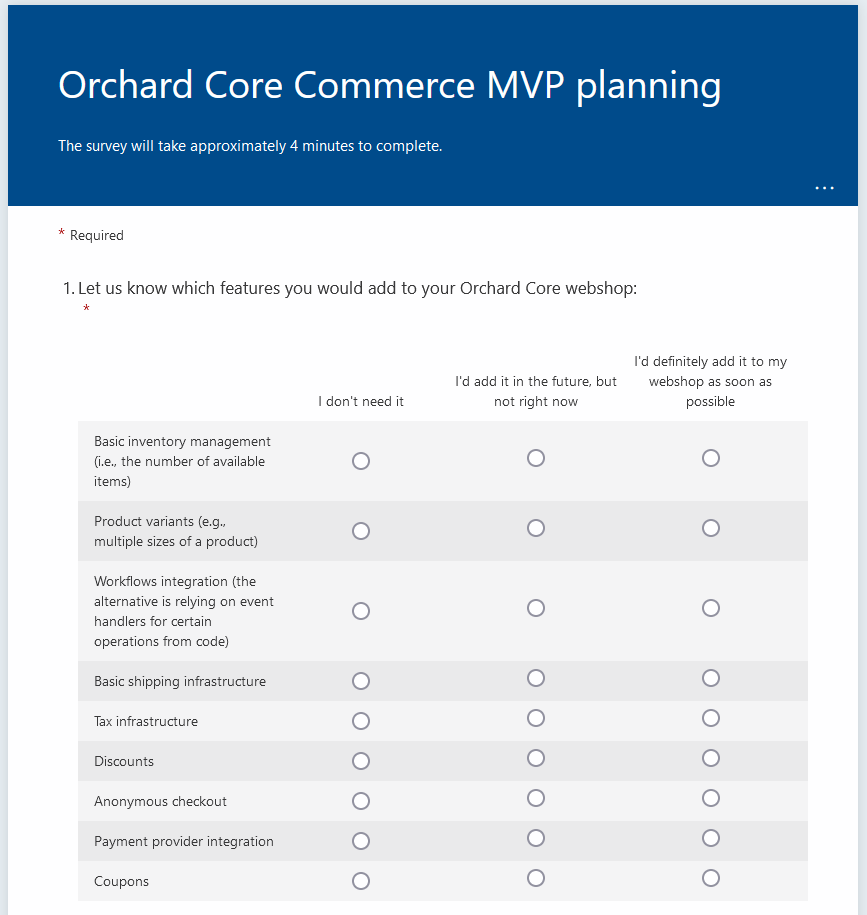 Orchard Core Commerce Survey