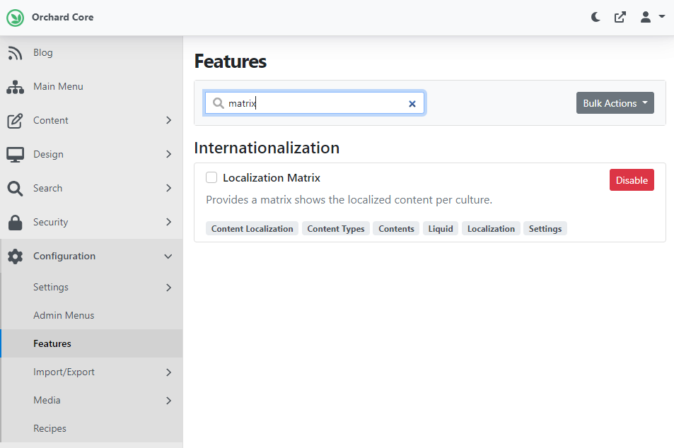 The Localization Matrix feature