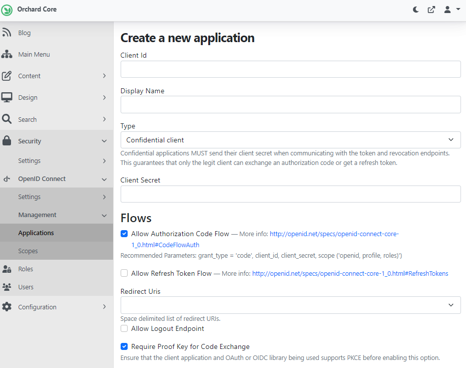 Open ID Application PKCE
