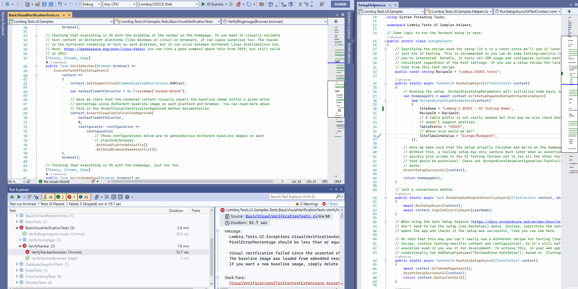 Running the VerifyNavbar UI test