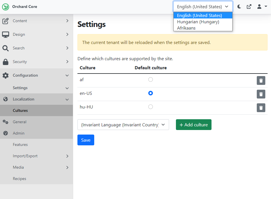 Admin Culture Picker