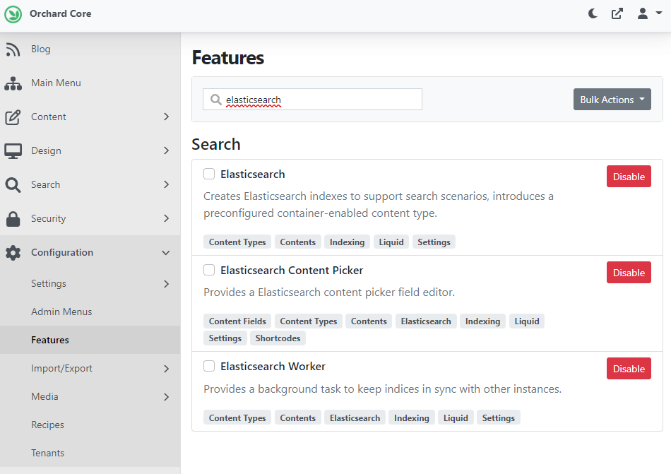 The Elasticsearch-related features