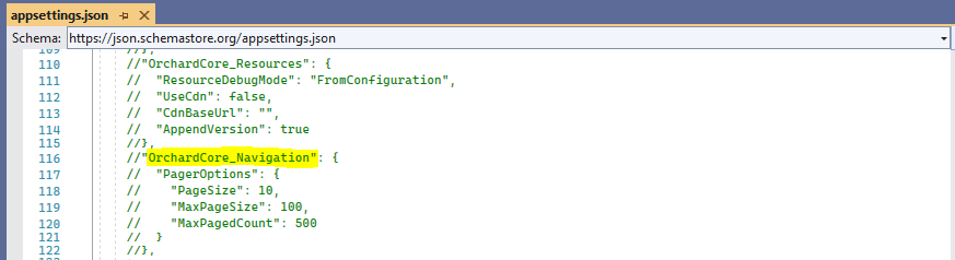 The new PagerOptions in the appsettings.json