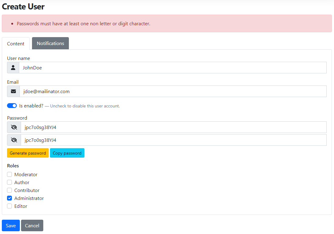 Issue with the password generator