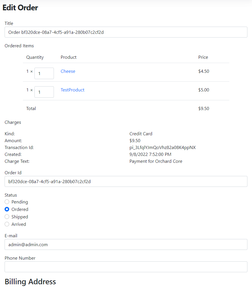 Displaying the order content item