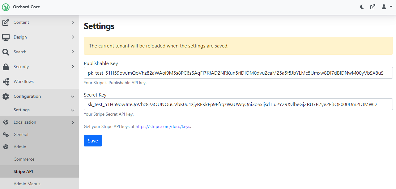 Stripe API Settings