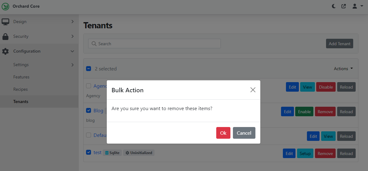 Remove tenants in bulk