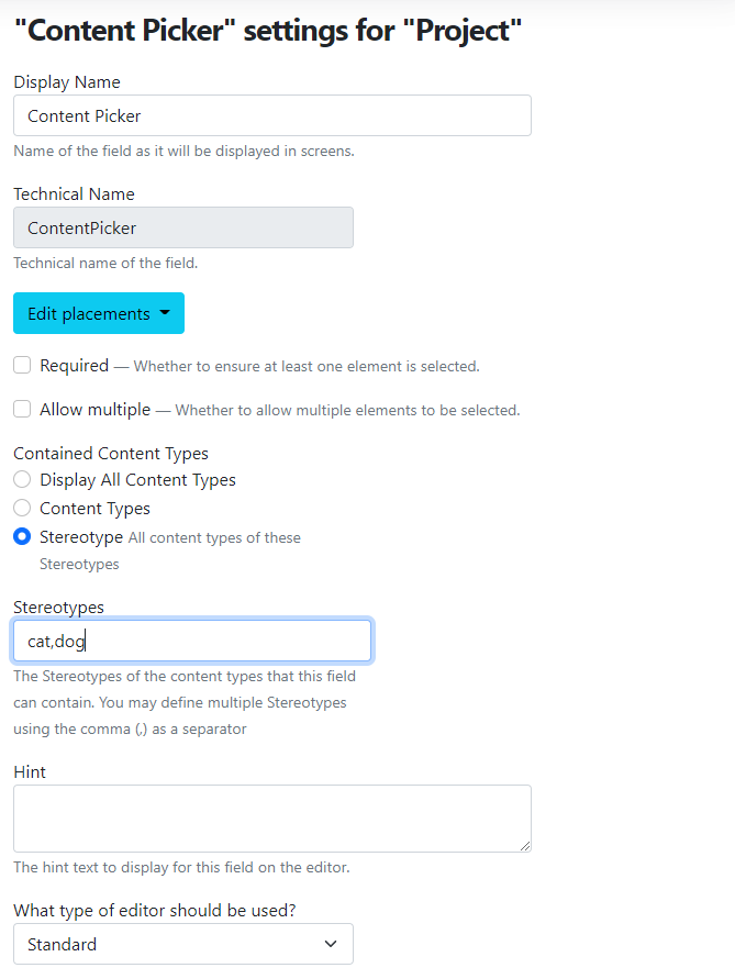 Stereotypes for the Content Picker Field