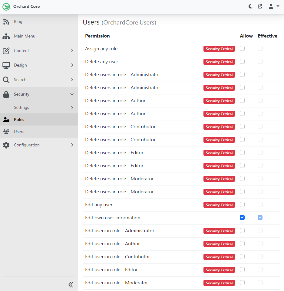 The new users permissions