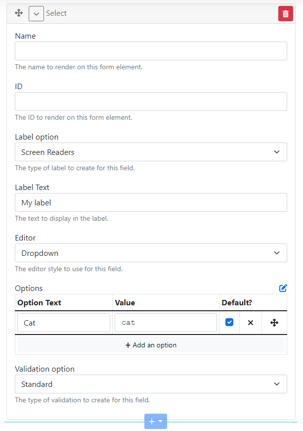 Editor of the Select widget