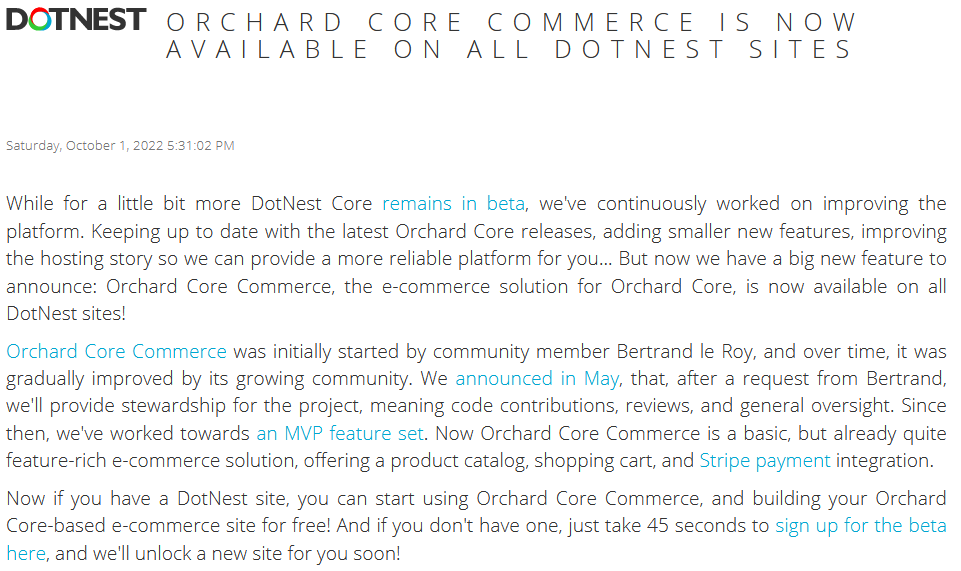 DotNest e-commerce announcement