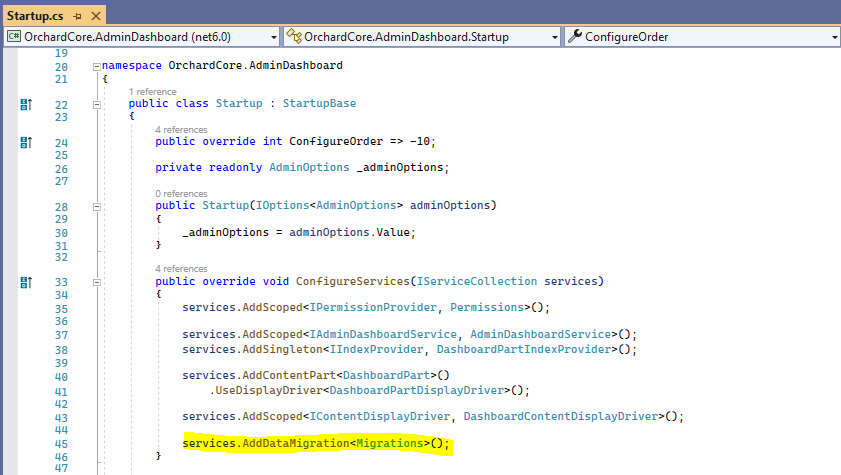 Using the new AddDataMigration extension method