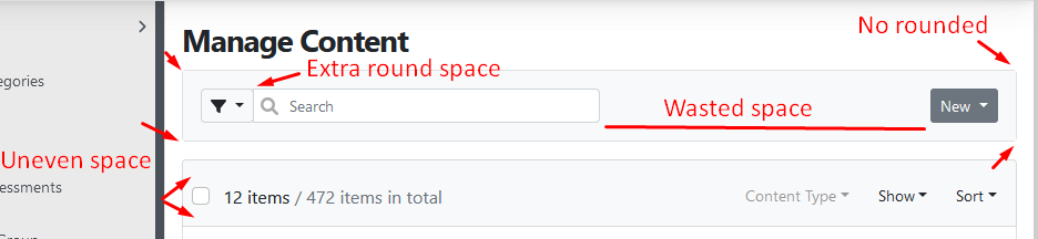 The action bar before the changes