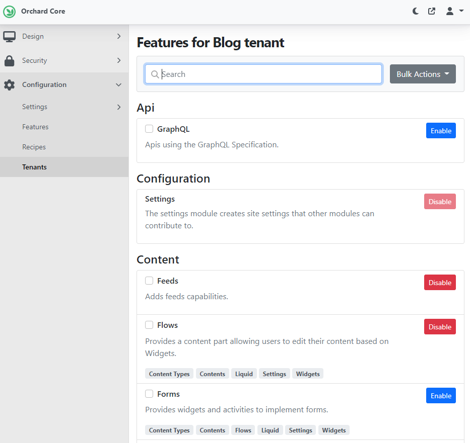 Manage tenant features from the host