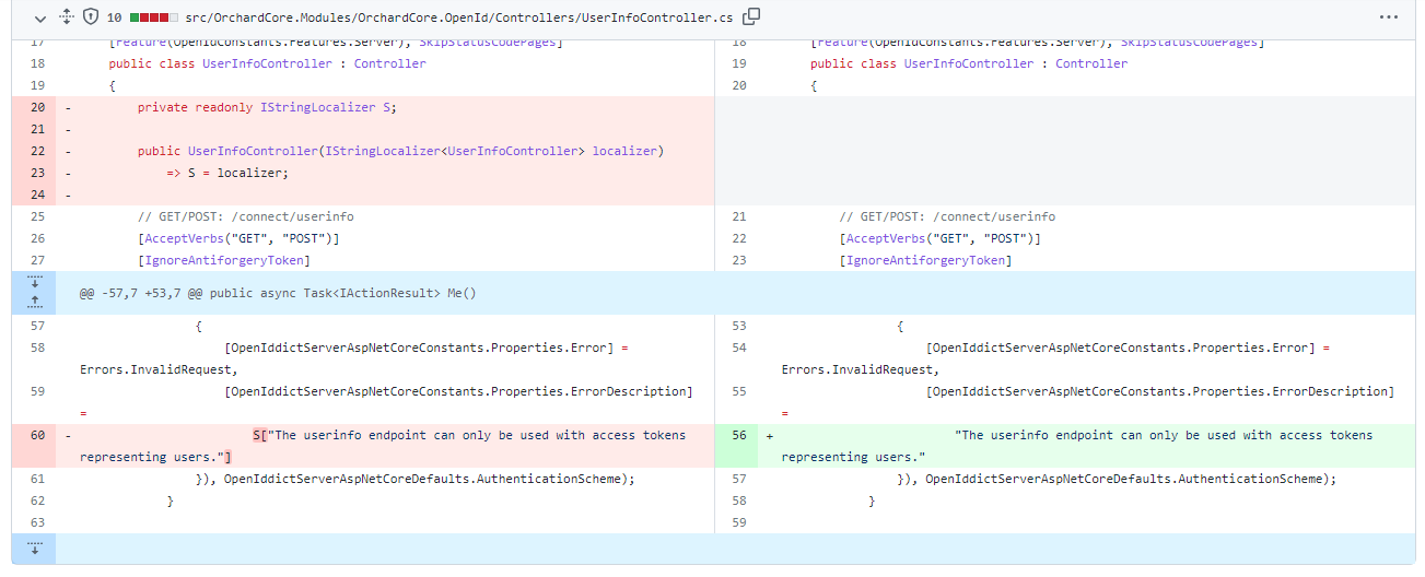 Removing error message localization from UserInfoController