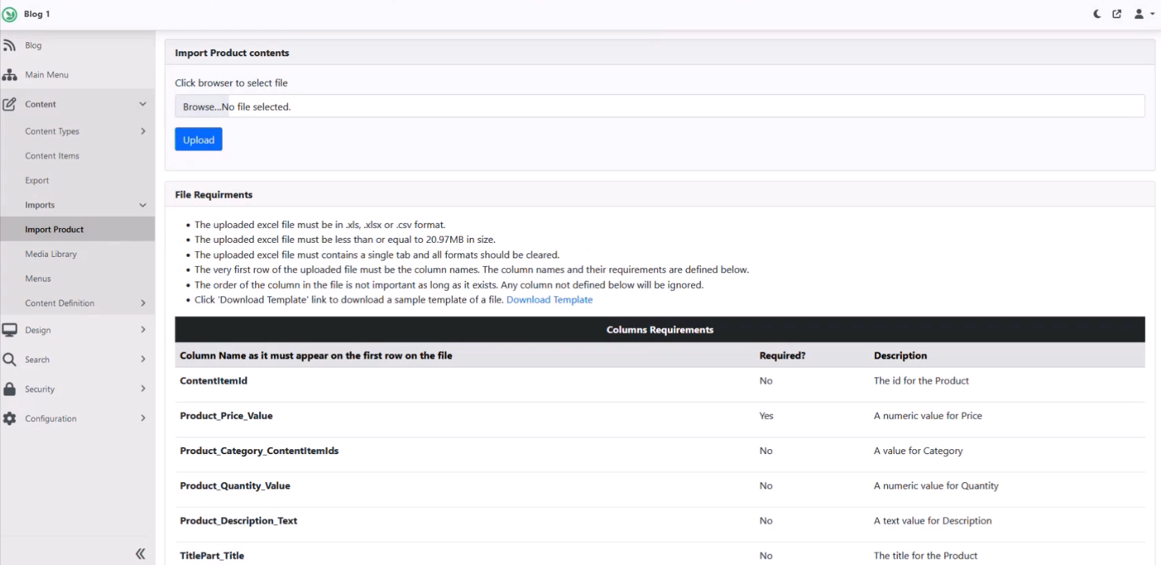 Import Product page