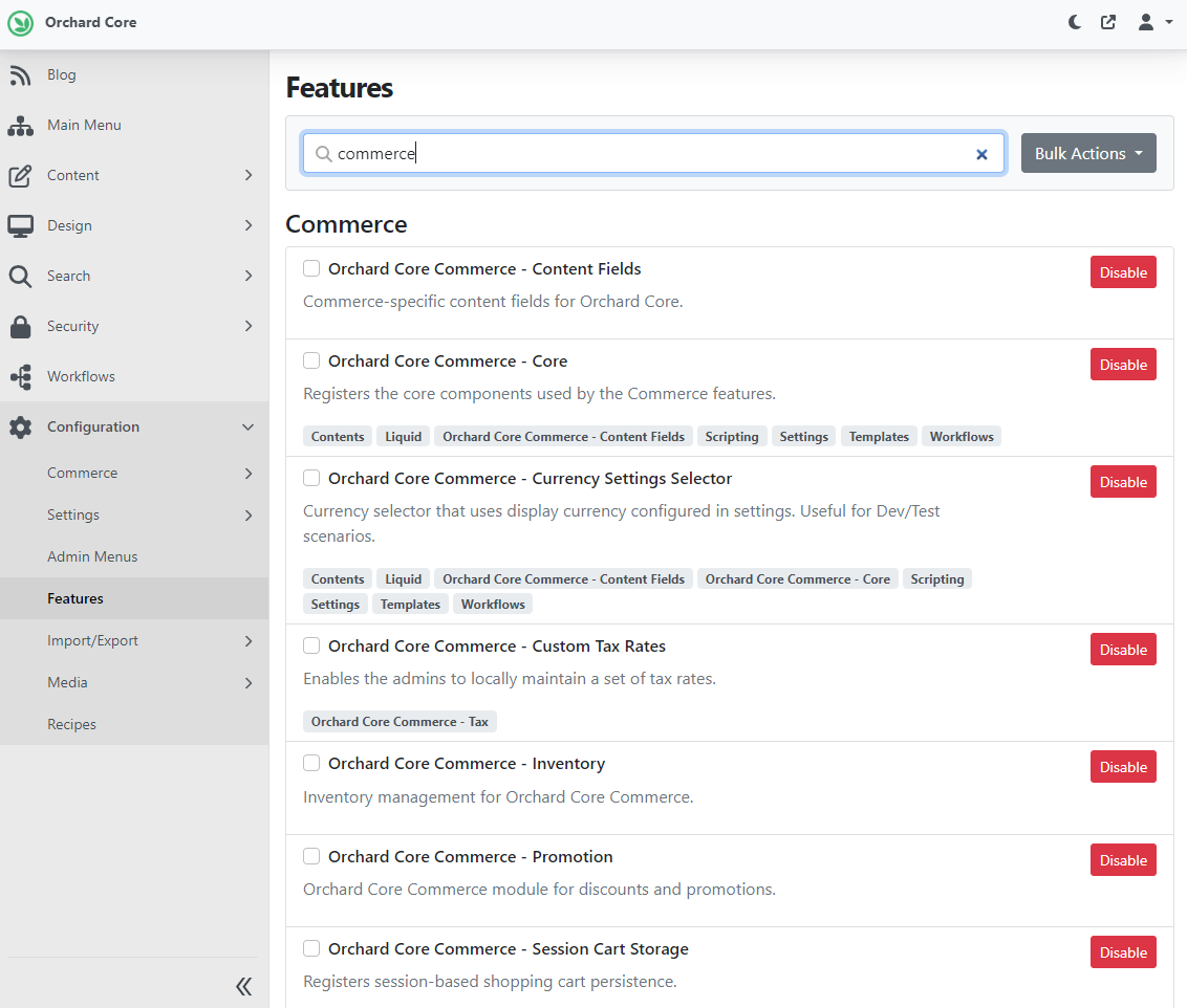 Features of the Commerce module