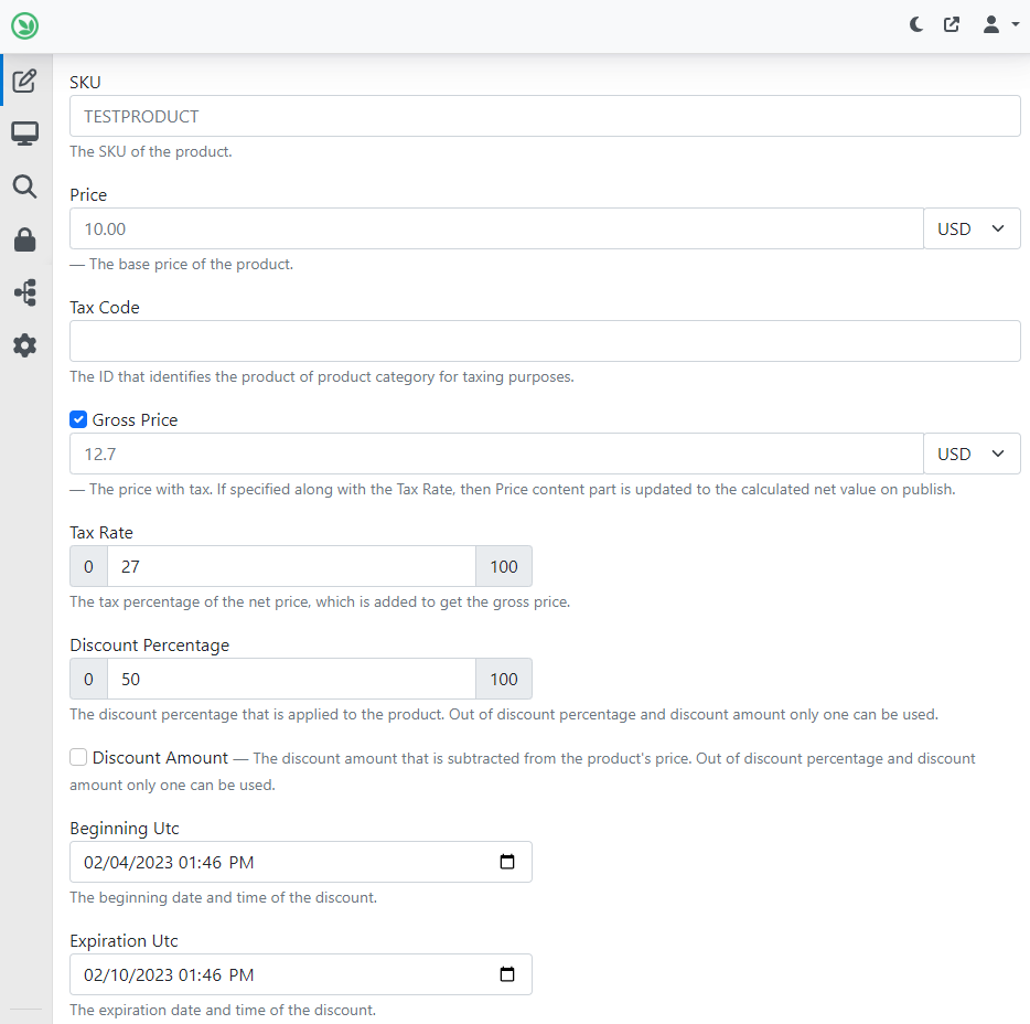 The Product editor
