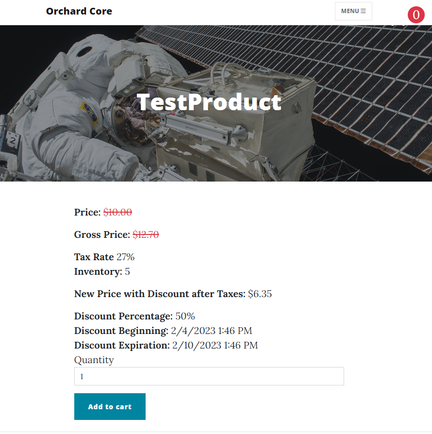 Displaying the TestProduct