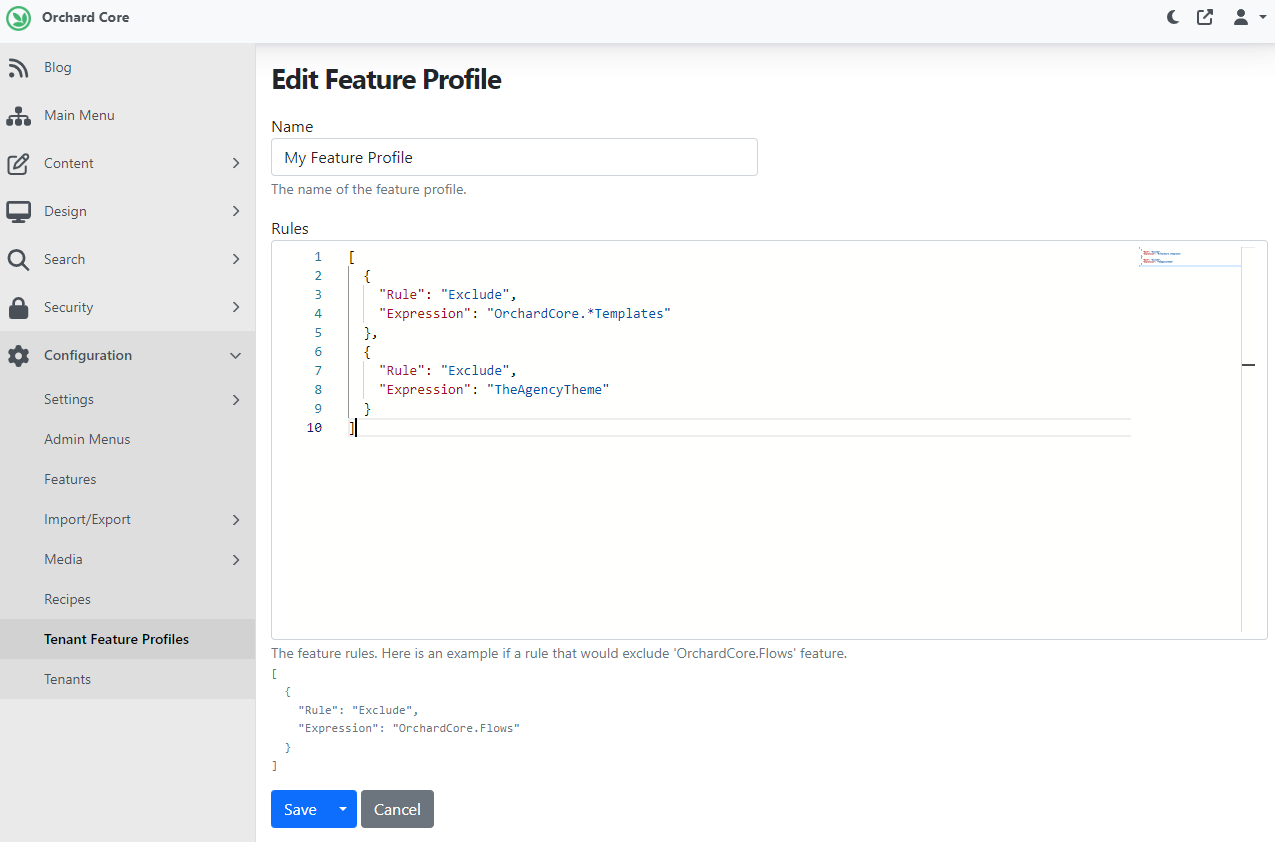 Creating a Tenant Feature Profile