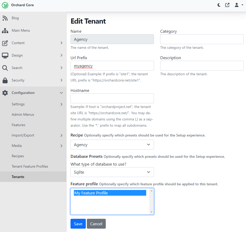 Adding a Feature Profile to a Tenant