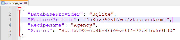 Appsettings storing the ID of the FeatureProfile