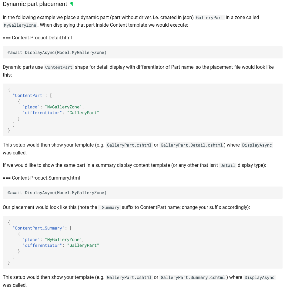 Dynamic part placement documentation