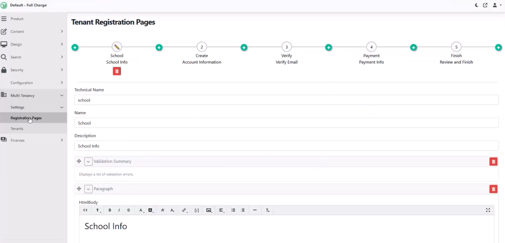 Tenant Registration Pages