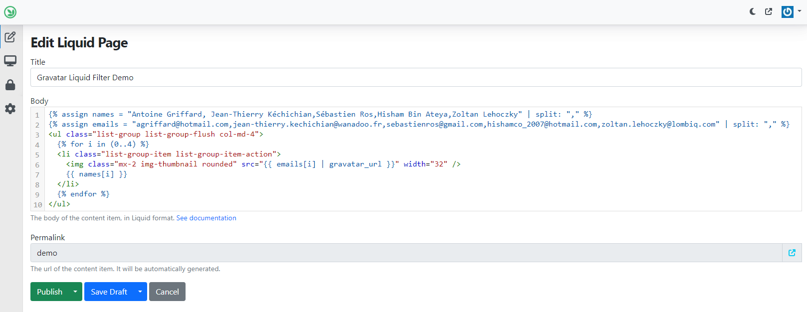 Utilizing the Gravatar URL Liquid Filter
