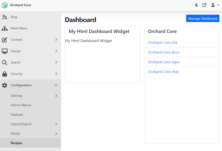 Sample Admin Widget from the recipe
