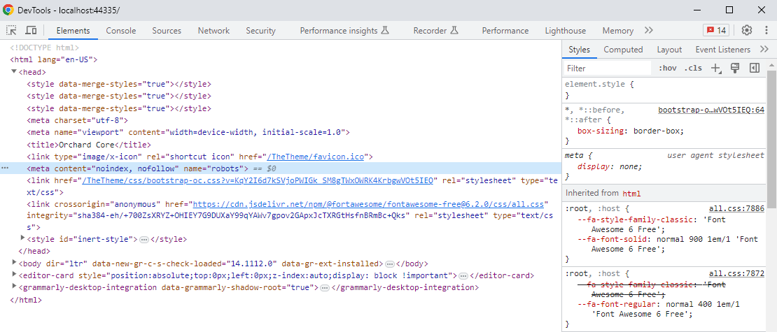 Adding noindex and nofollow meta tag