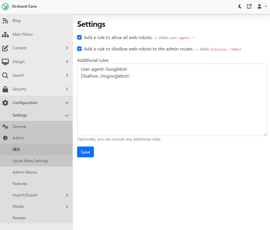 SEO settings