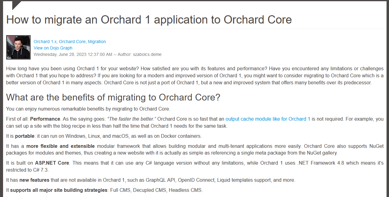 How to migrate an Orchard 1 application to Orchard Core