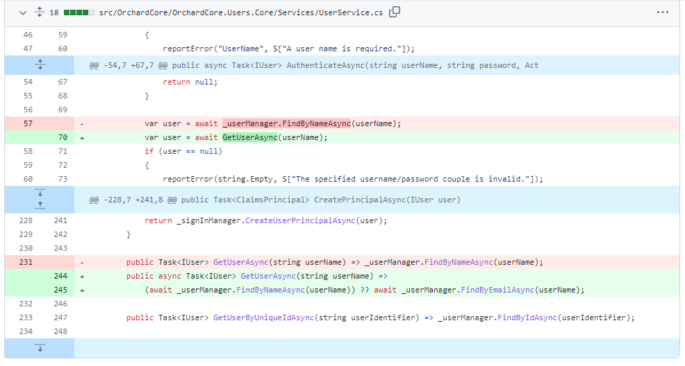 The updated GetUserAsync method
