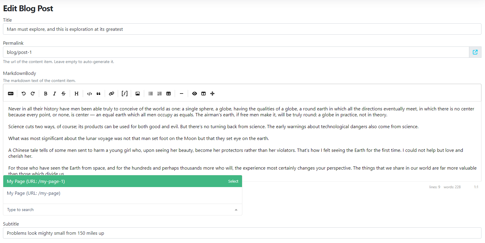 Content Picker field with the custom title