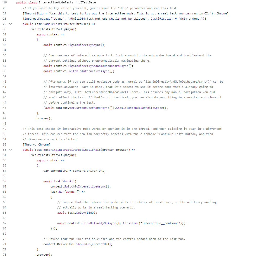 Interactive mode tests