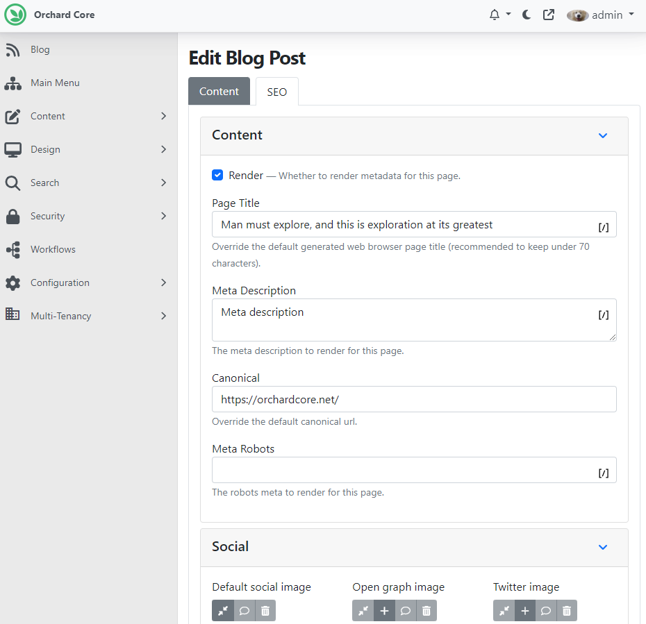 Blog Post SEO Settings