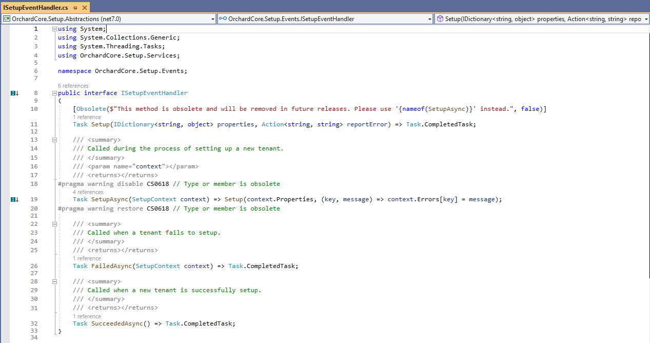 The updated ISetupEventHandler interface