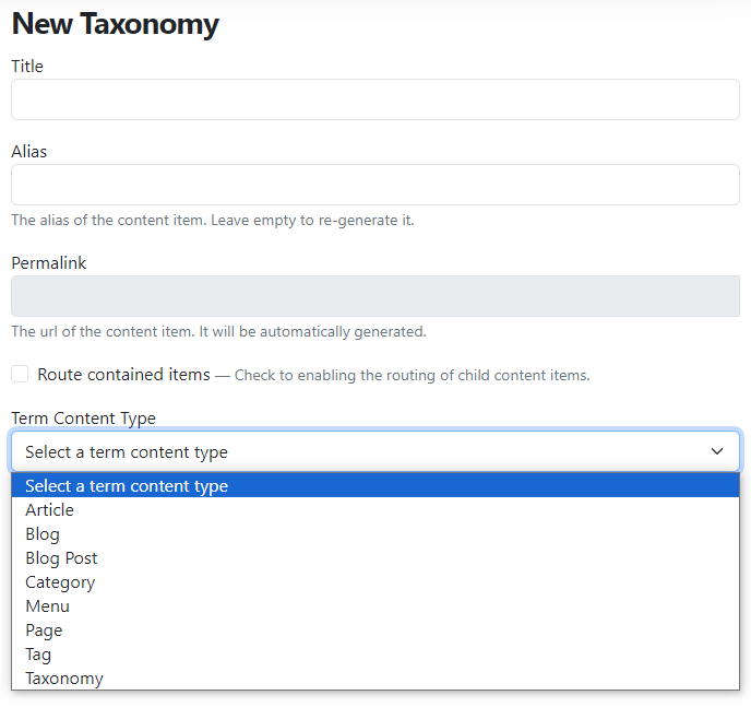 Term Content Type placeholder