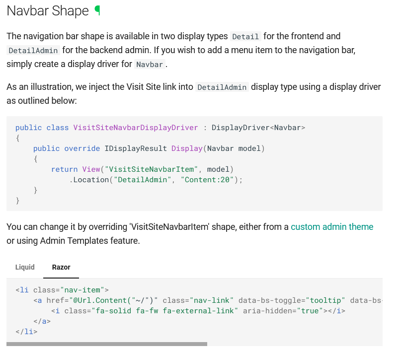 Navbar shape documentation