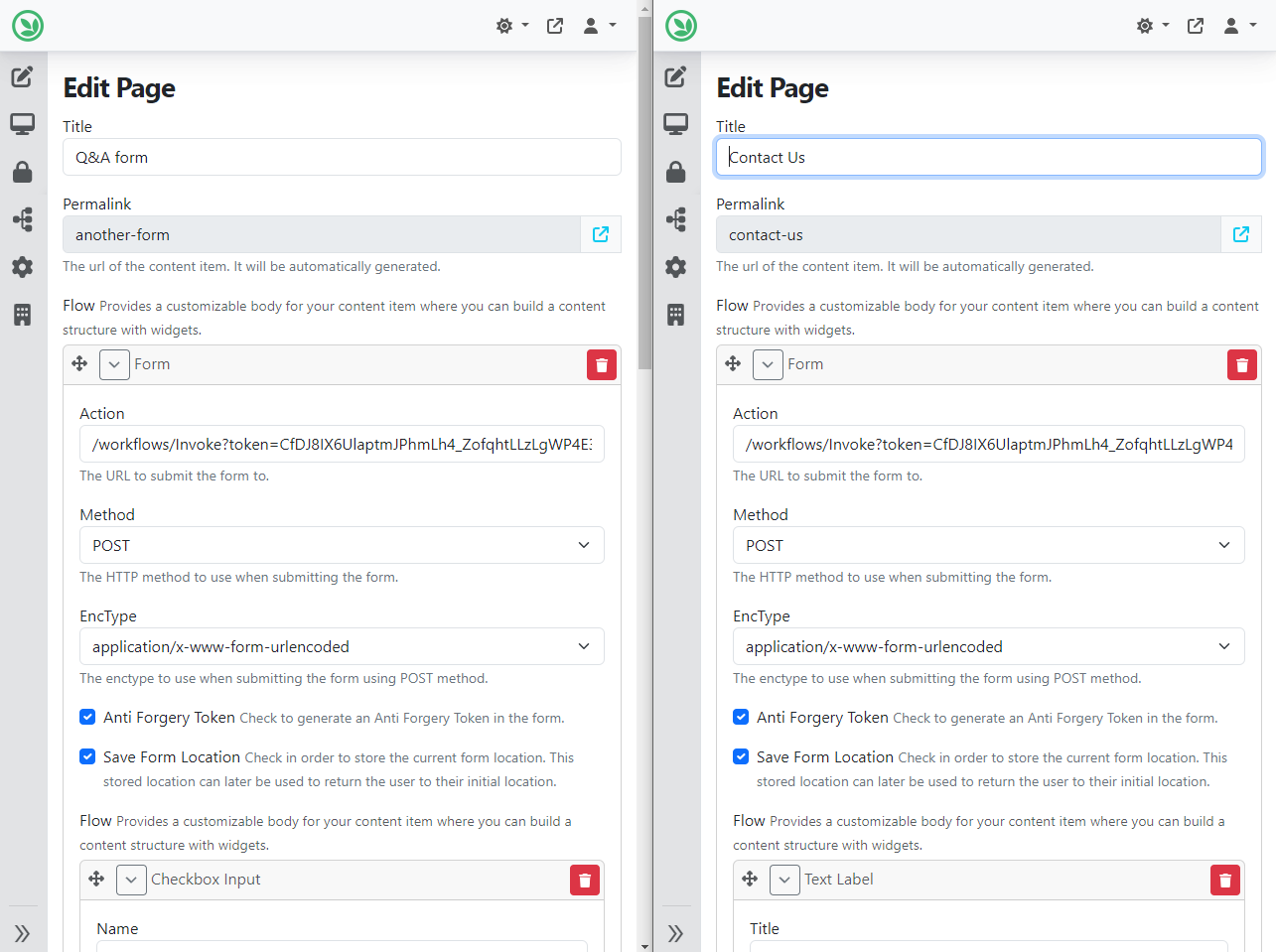 Two forms with the same URL to submit the form to
