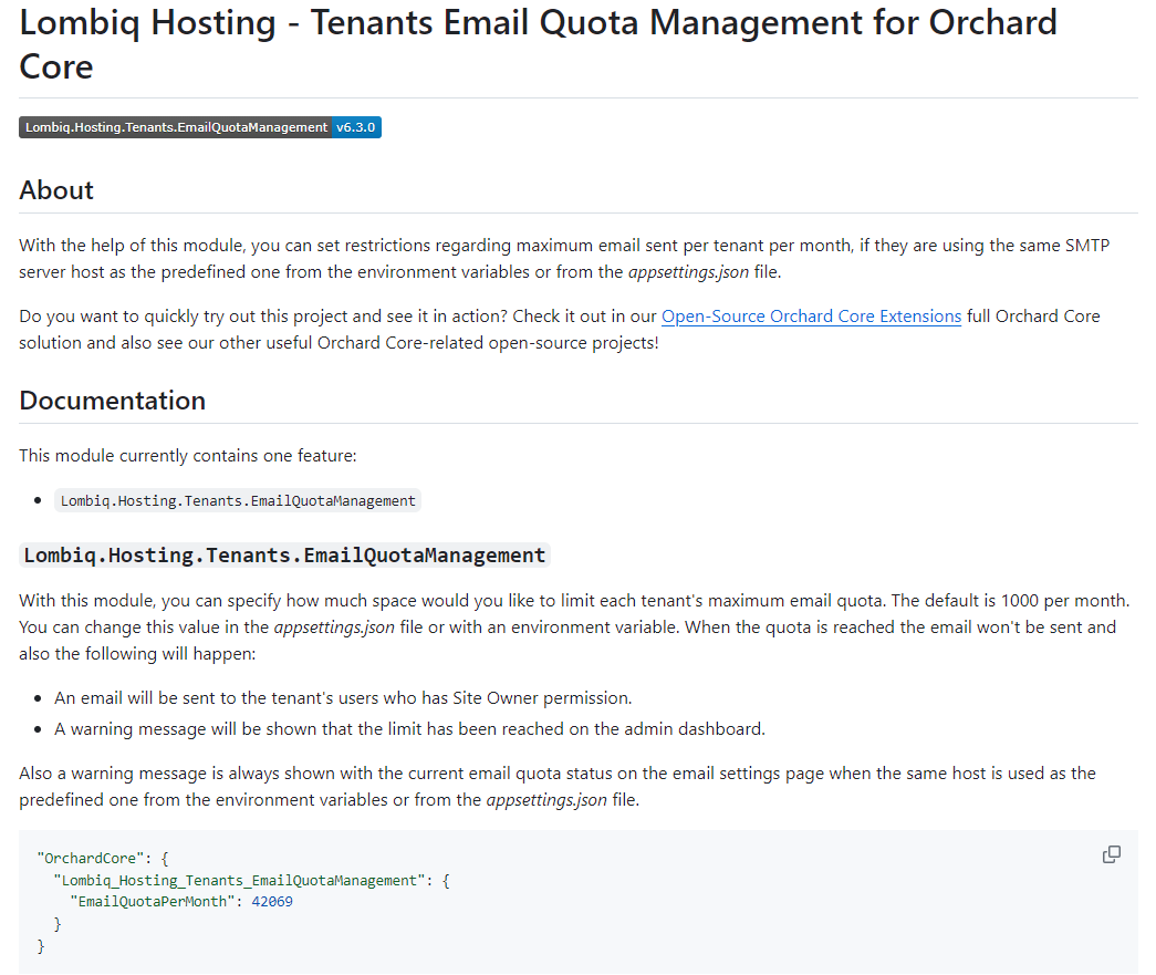 Tenants Email Quota Management Readme