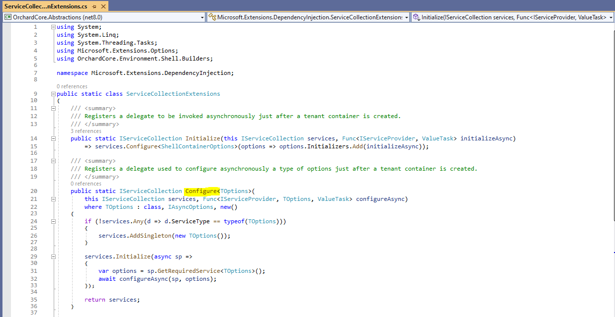 The Configure extension method in the ServiceCollectionExtensions