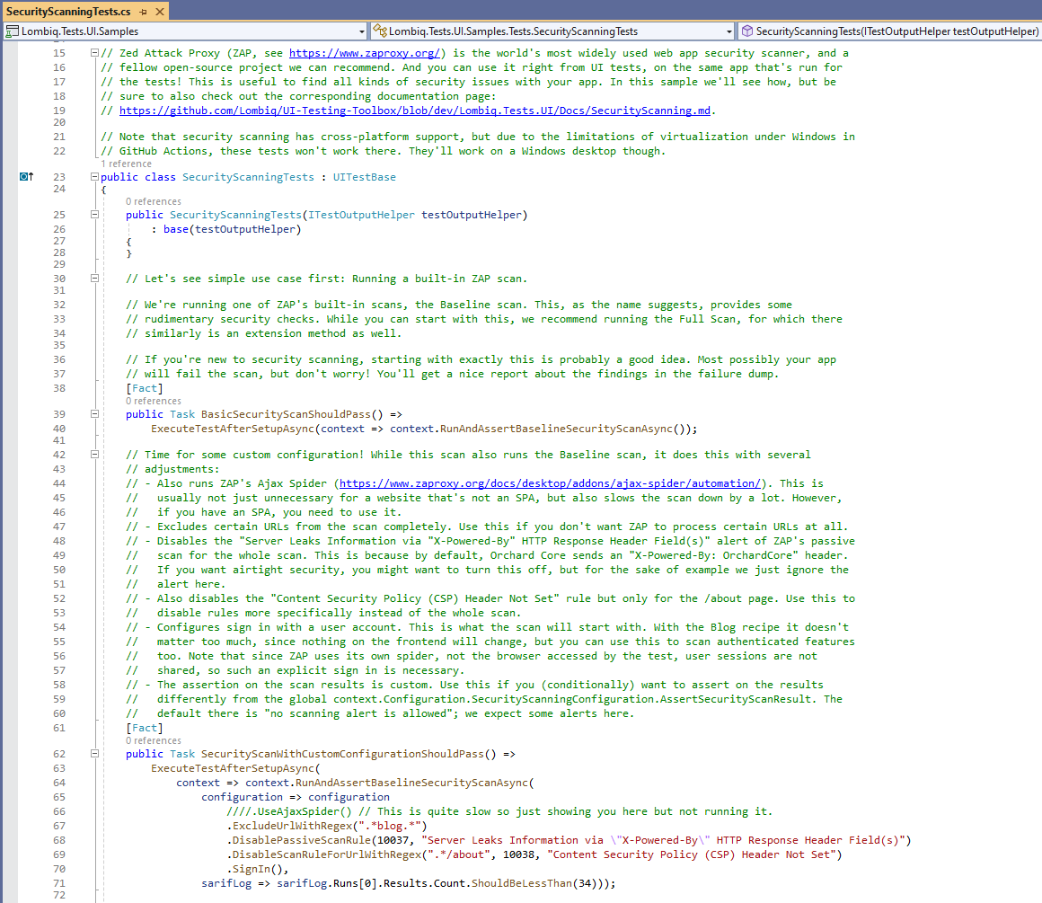 Sample security scanning tests
