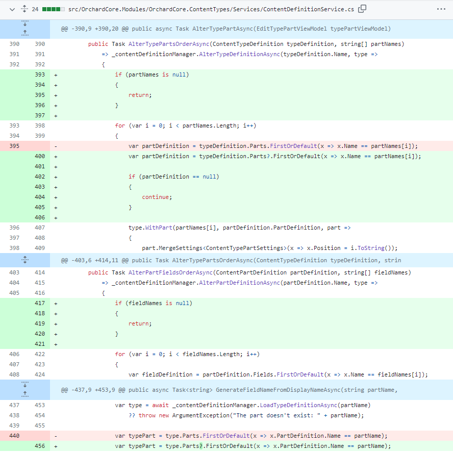 Fix an exception when creating content type without any content part