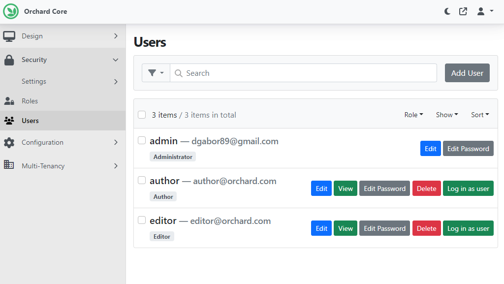 Log in as user button
