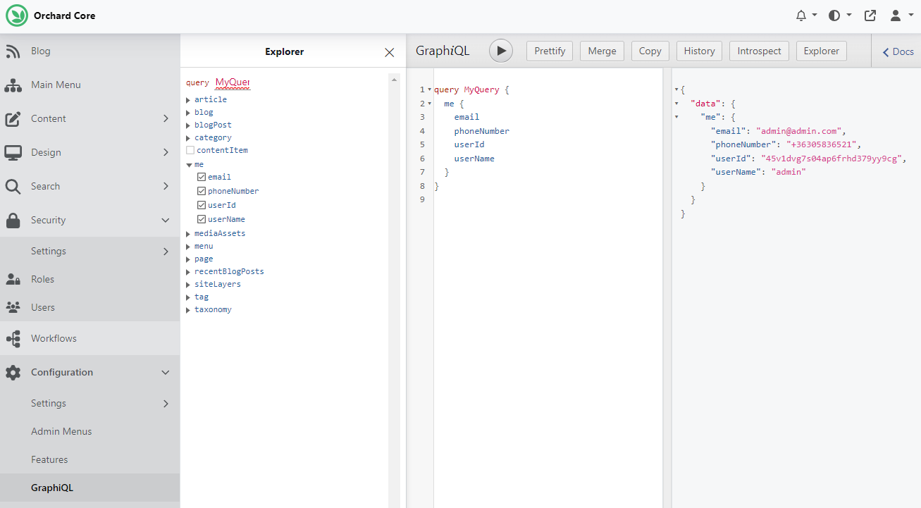 GraphQL query for retrieving current user data