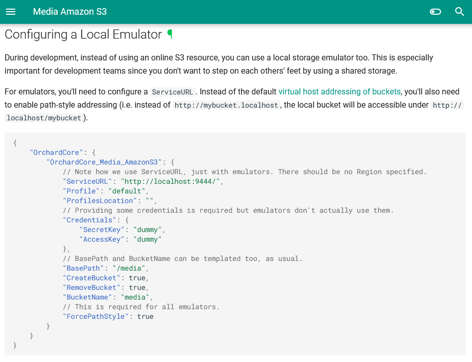 Configuring a local S3 storage emulator